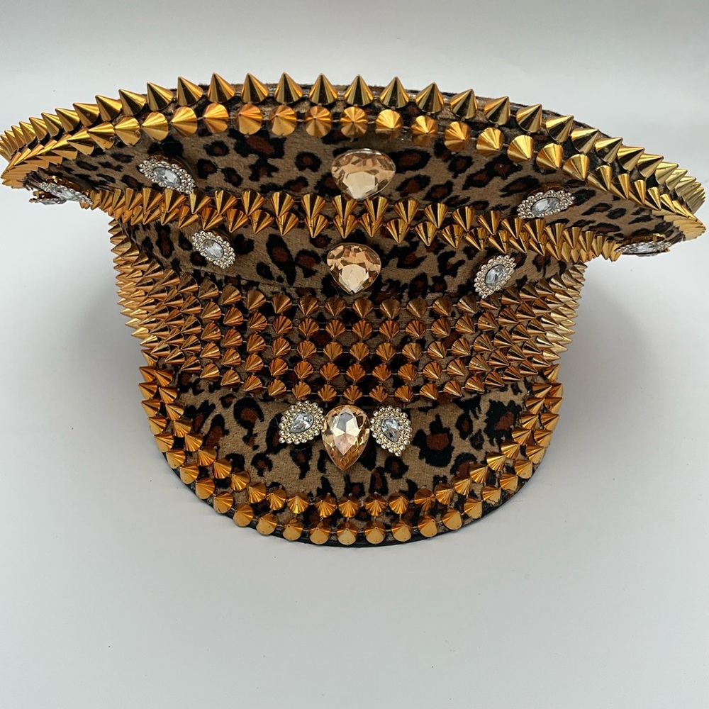 🔥 Rhinestone Leopard Steampunk Captain Hat | Studded Statement Hat | Mardi Gras